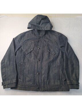 Converse One Star Men's Hooded Full Zip Button Black Denim Jacket Size L